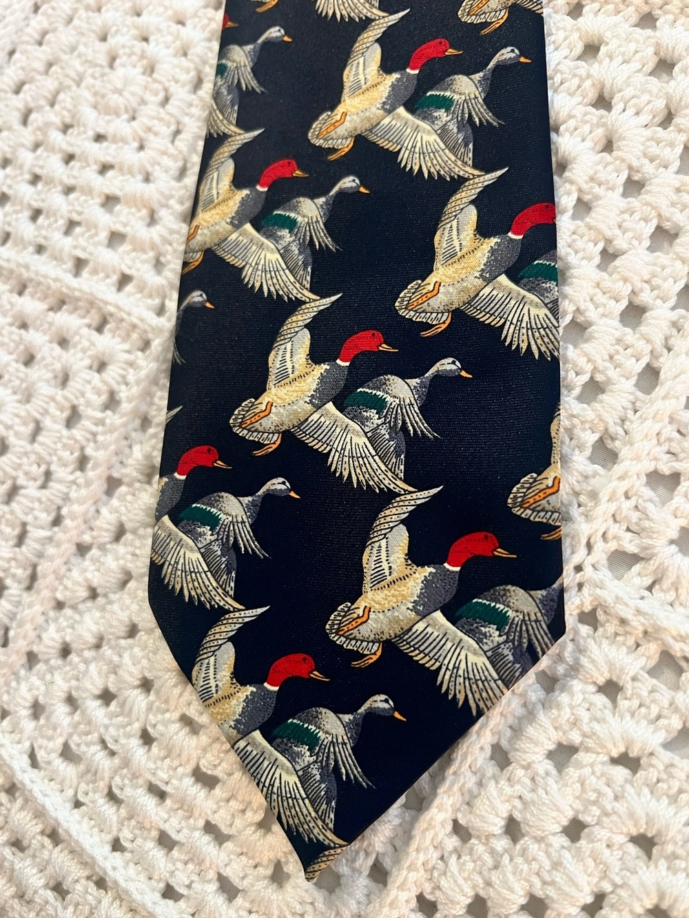 Rene Chagal Handmade Duck Pattern Silk Tie